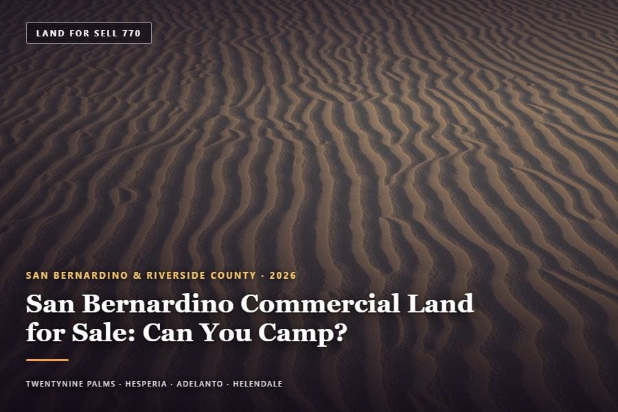 RV parked on open desert acreage, san bernardino commercial land for sale in Southern California