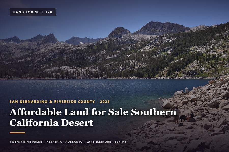 Open desert parcel at sunset representing affordable land for sale southern california